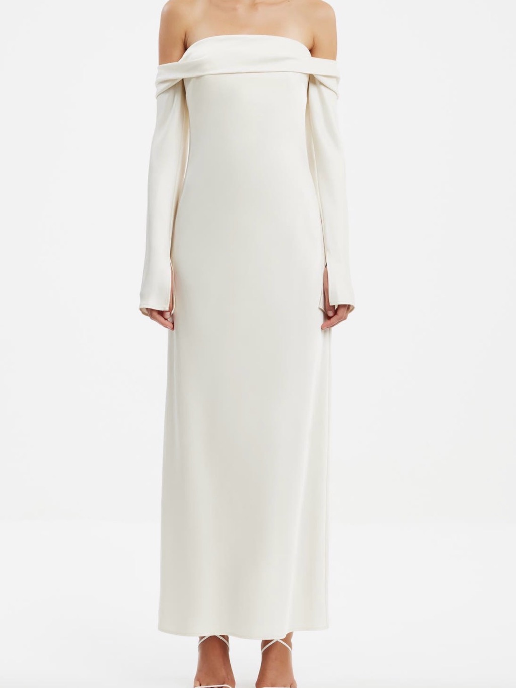 Significant Other Nadia Off The Shoulder Long Sleeve Satin Maxi Cocktail Dress
